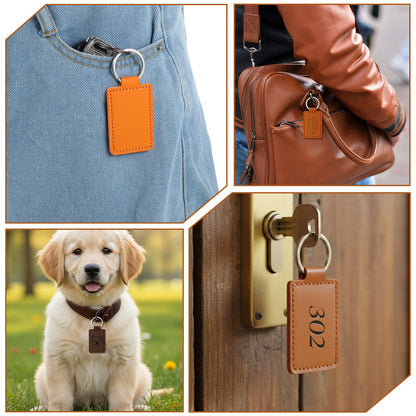 50 Pcs Blank Leather Keychains Bulk, Leather Blanks for Laser Engraving, Rectangular DIY Key Fob Kit with Metal Rings for Stamping Crafts, Personalized Gifts for Men Women