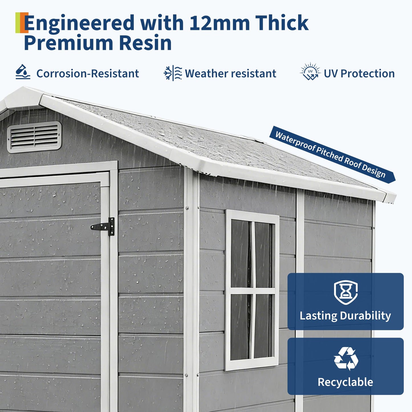 4x6 ft Outdoor Resin Storage Shed with Floor, Lockable Door & Window, Sloping Roof, Plastic Outdoor Sheds with Floor Garden Shed for Backyard Patio Lawn Mower Bike Tool Storage