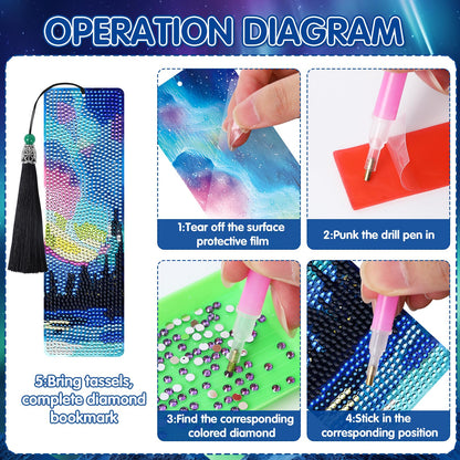 Sitsink Aurora Diamond Art Bookmarks - 8 Pcs Diamond Painting Bookmarks Northern Polar Lights Theme Gem Art Rhinestone Craft Kit for Adult Women Christmas Gift