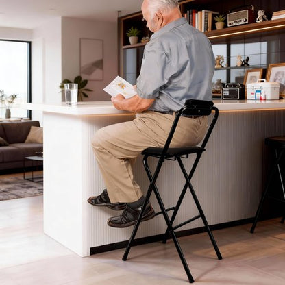 FATOLRD Folding Bar Stool with Back, 1 pcs Tall Foldable Stool Chair Portable Collapsible Stool for Adult Counter Height Seat Leather Padded Kitchen Shop Comfortable Sturdy