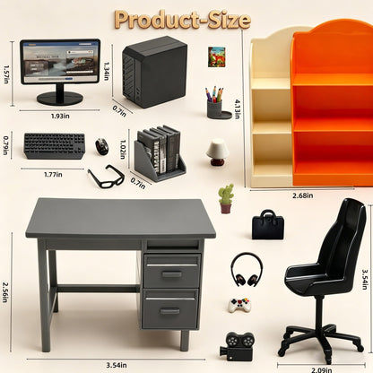 1:12 Scale Dollhouse Furniture,Miniature Office Furniture Set, 80+ Pcs with Computer,Desk, Chair, Bookshelves and Accessories, Suitable for Displaying Ideal Gifts