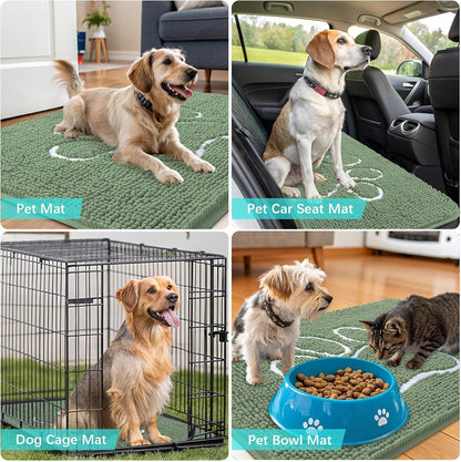 OLANLY Dog Door Mat - Muddy Paws Absorbent Non-Slip Chenille Doormat | 36x24, Olive Green & White