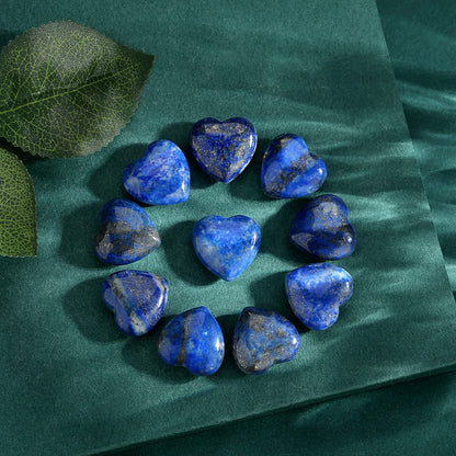 10 PCS Lapis Lazuli Natural Heart Crystals Set Thicken Heart Shaped Polished Stones Palm Love Gemstones Bulk Wholesale Reiki Energy Balancing Meditation Carved Palm Worry Stone Gift