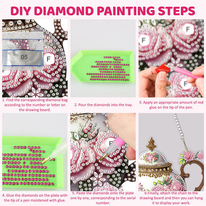 MEIYUDA Teapot Diamond Art Hanging Kits for Adult, Flowers Teapot Diamond Painting Hanging Kits Ornaments, DIY Special Shaped Rhinestone Window Pendants Kit for Home Garden Wall Decor Gift