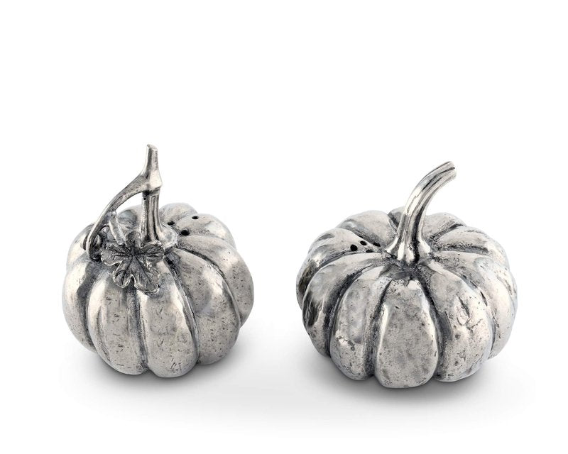 Vagabond House Pewter Harvest Pumpkin Salt and Pepper Metal Shaker Set Thanksgiving Fall Tableware S/P Shaker 2.25 inch Tall
