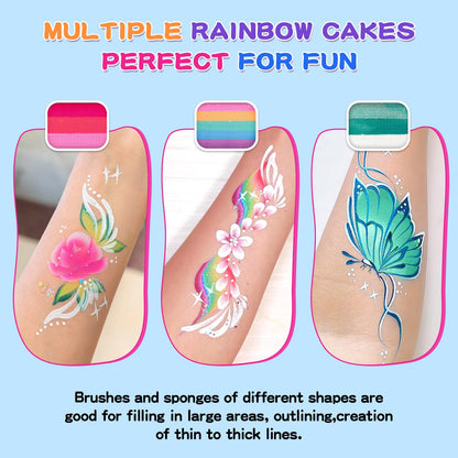 Face Painting Kit for Kids Adults 12X10gm Split Cake Face Paint Palette with 9 Gliters 2 Eye Shadow Sticks 2 Sponges 6 Stencils