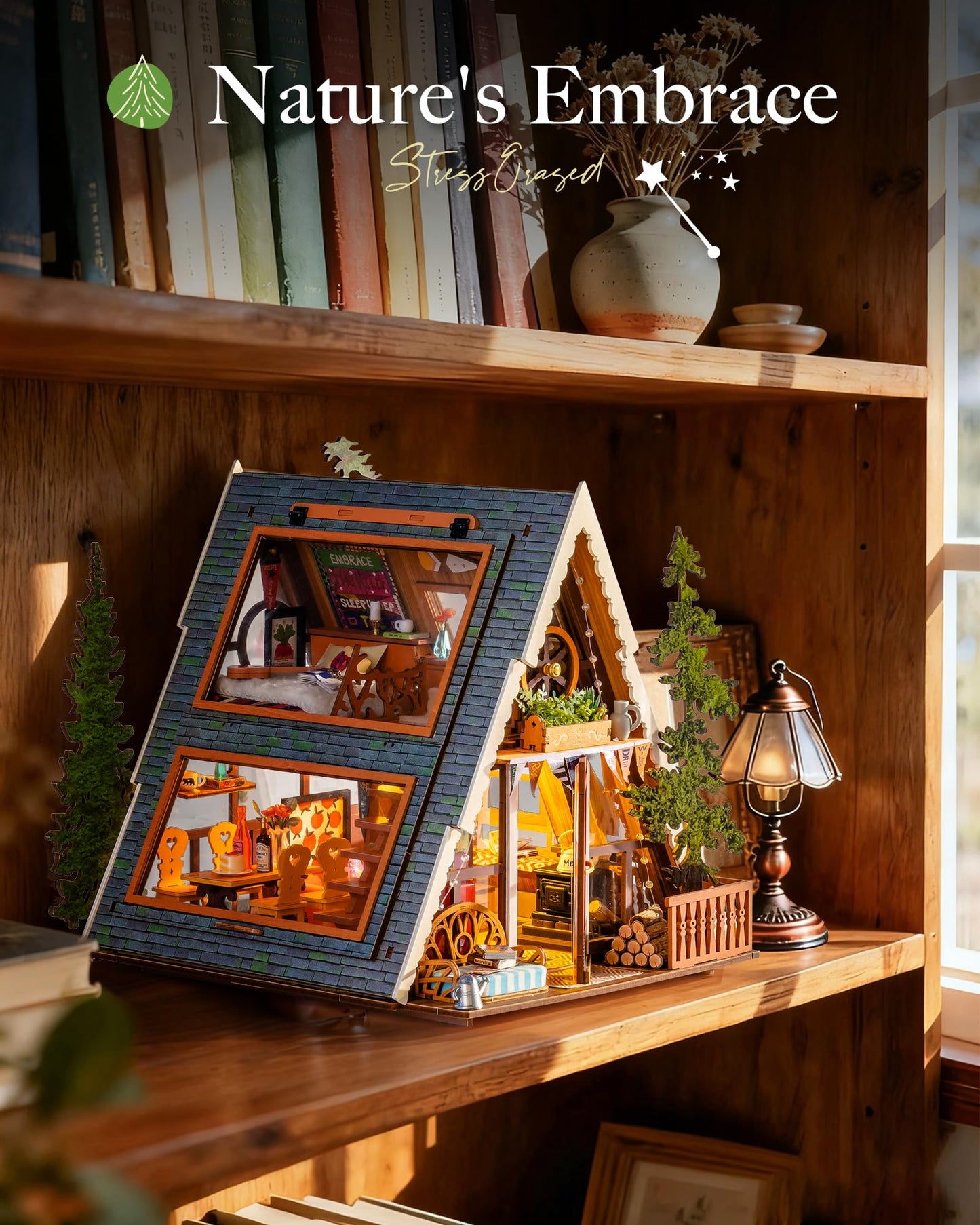 Rolife DIY Miniature House Kit for Adults, A-Frame Cabin Mini Wooden Dollhouse Kit, Tiny House Diorama Building Kits-Birthday Craft Home Decor Hobbies Gift for Friends Family