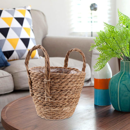 Yardwe Woven Flower Basket | Straw Weaving Plant Flower Pots Cover for Garden Containers and Storage Bins 6.3 Inches