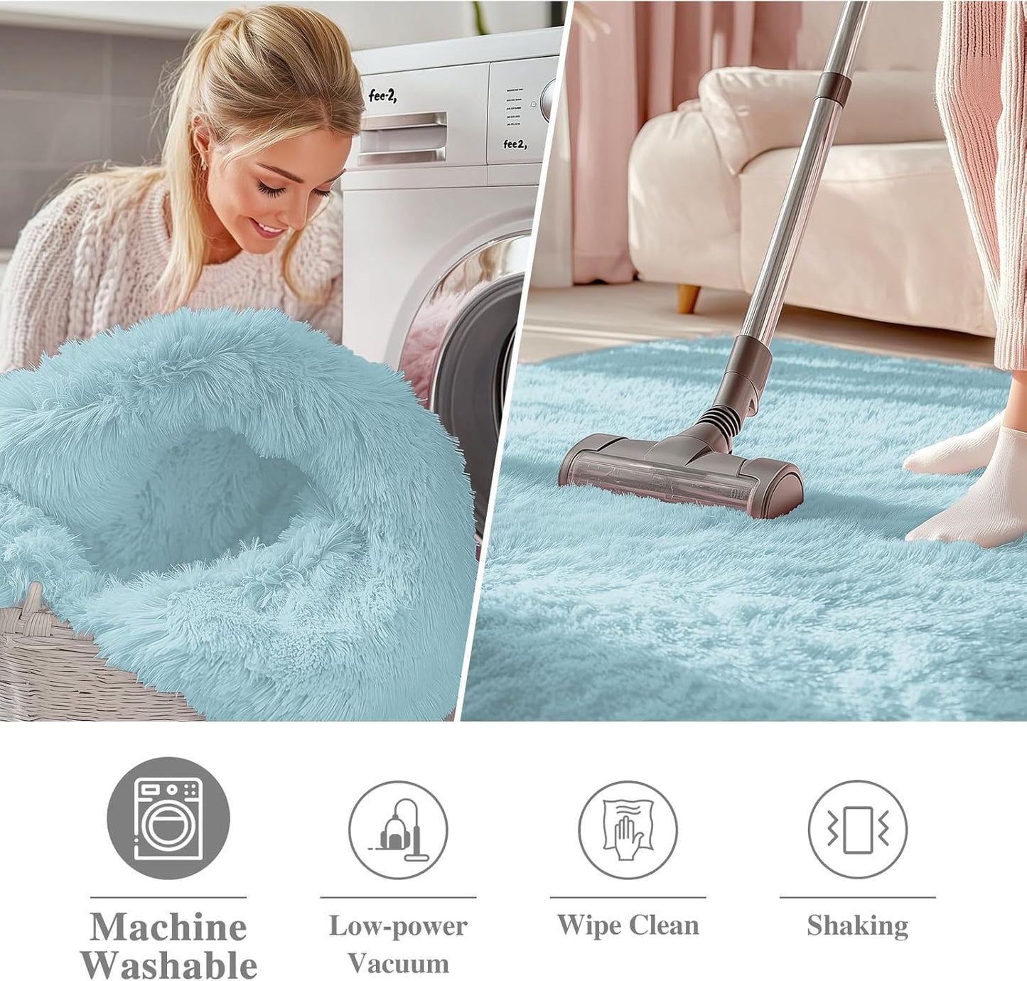 OLANLY Round Light Blue Area Rug - Soft, Fluffy, Machine Washable 3 ft Circle Carpet for Bedroom & Nursery Decor