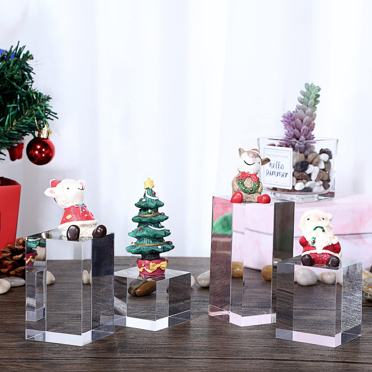 Hipiwe 4PCS Acrylic Display Risers Stand Clear Square Action Figures Collection Organizer Holder Collectibles Display Blocks Tabletop Jewelry Perfume Display Stand Photography Props