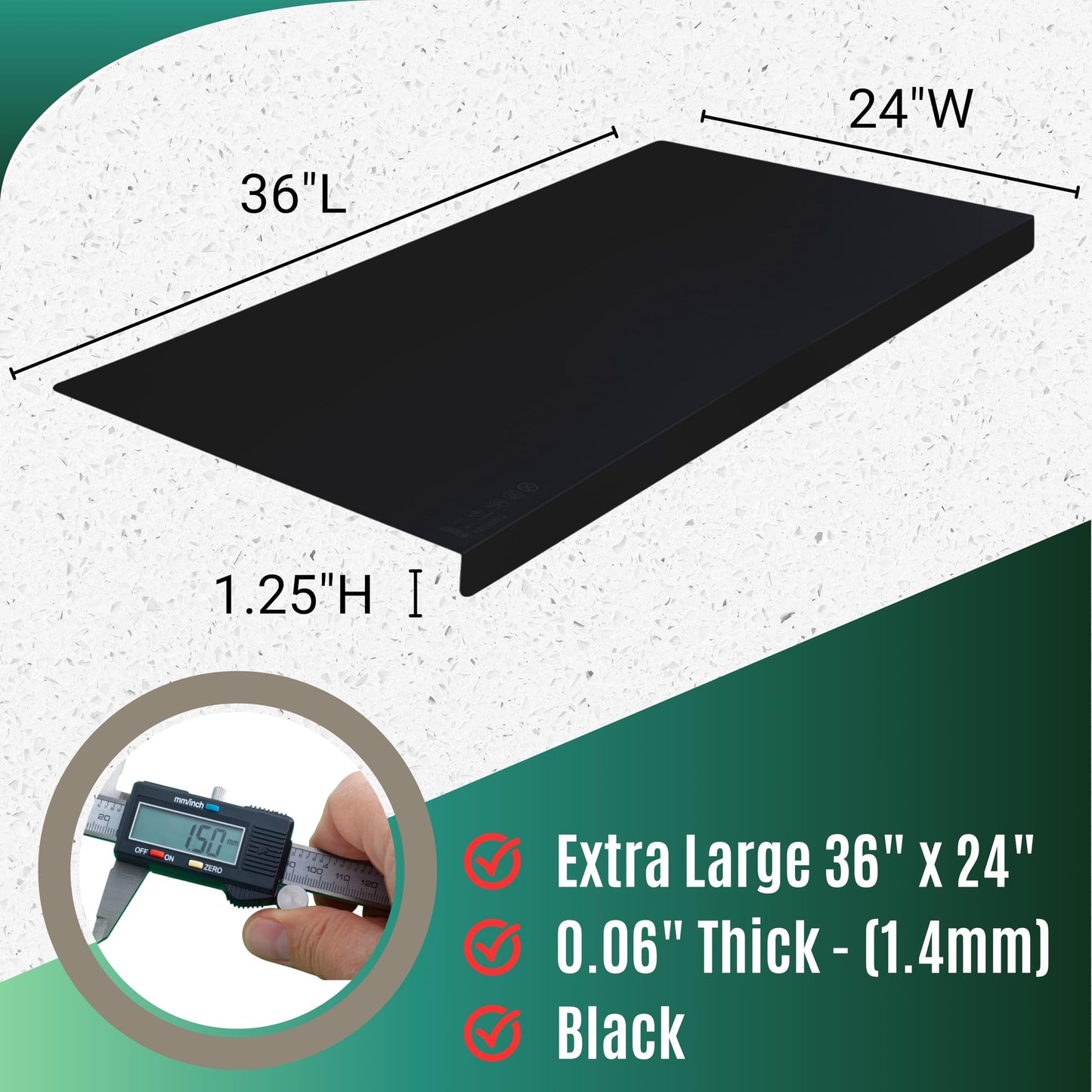 Extra Large Silicone Mats for Crafts with "Edge Protection" – Silicone Table Mat – Multipurpose Heat Resistant Silicone Mat – No Folds or Wrinkles – 1.4mm Thick, 36"x24", Black