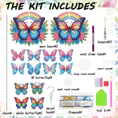 Xylzzuit Diamond Art Painting Wind Chimes Rhinestone Butterfly Diamond Art Suncatcher Double Sided Hanging Pendant DIY Craft for Adults Wall Window Ornament Home Decor (Butterfly01)