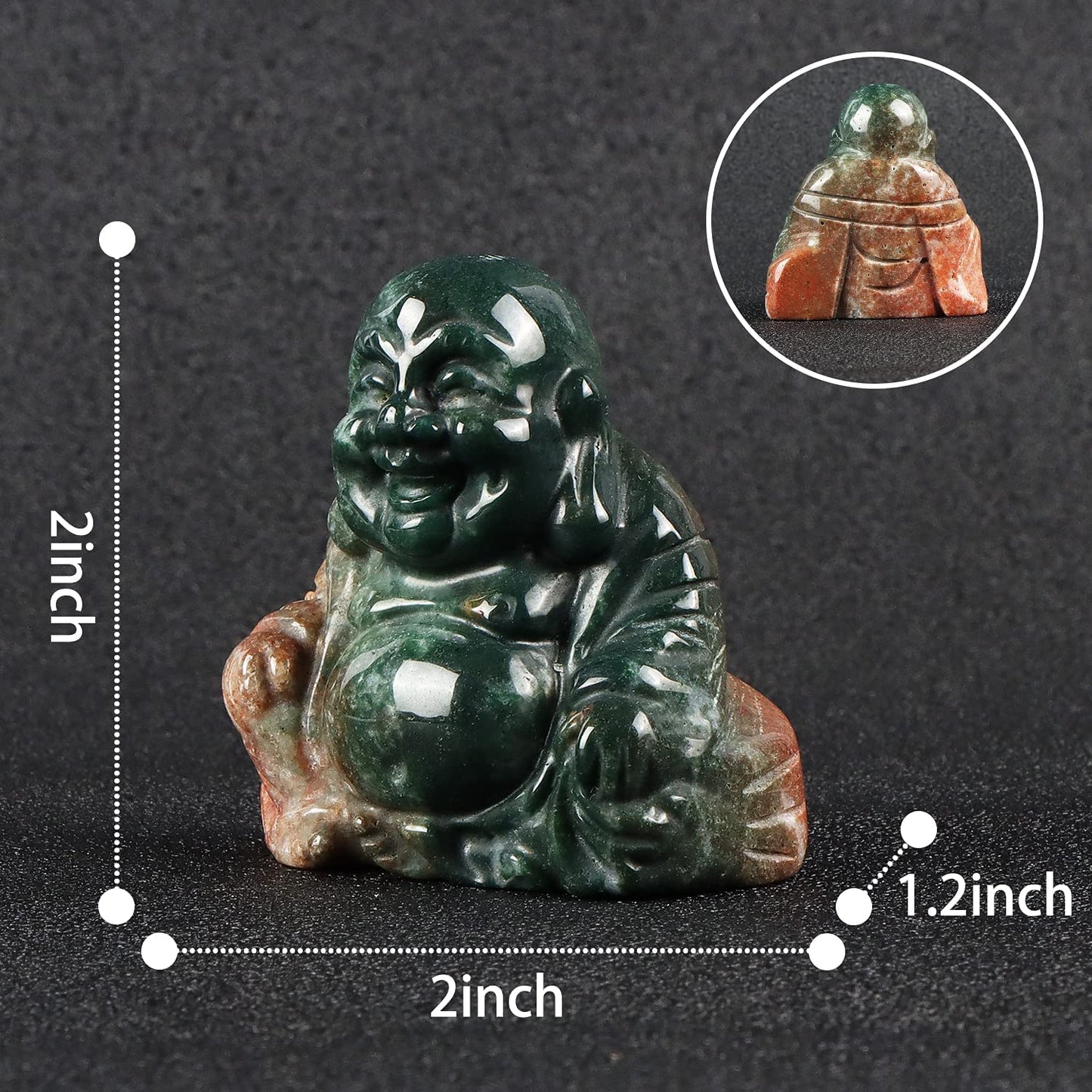 Artistone Crystals 2.0 inch Hand Carved Ocean Jasper Maitreya Buddha Figurine Healing Crystal Gemstone Seated Lucky Buddha Pocket Stone Home Decoration