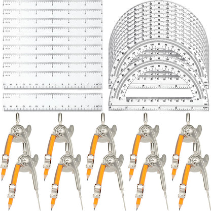 40 Pieces Geometry Math Set Compass for Geometry Math Compass and Protractor Set Include Metal Compass with Pencil Plastic Ruler and Protractor for Student School Office Woodworking Drawing Tools