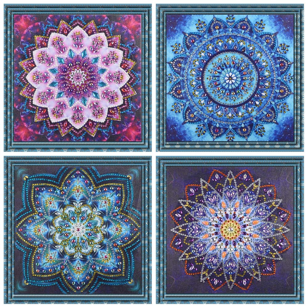VVBAOZI 4 Packs Small Diamond Art Kit for Adults, DIY Mandala Diamond Painting Kits with Tools, Partial Drill Gem Art by Numbers for Home Wall Decor(Canvas Size: 9.84"x9.84")