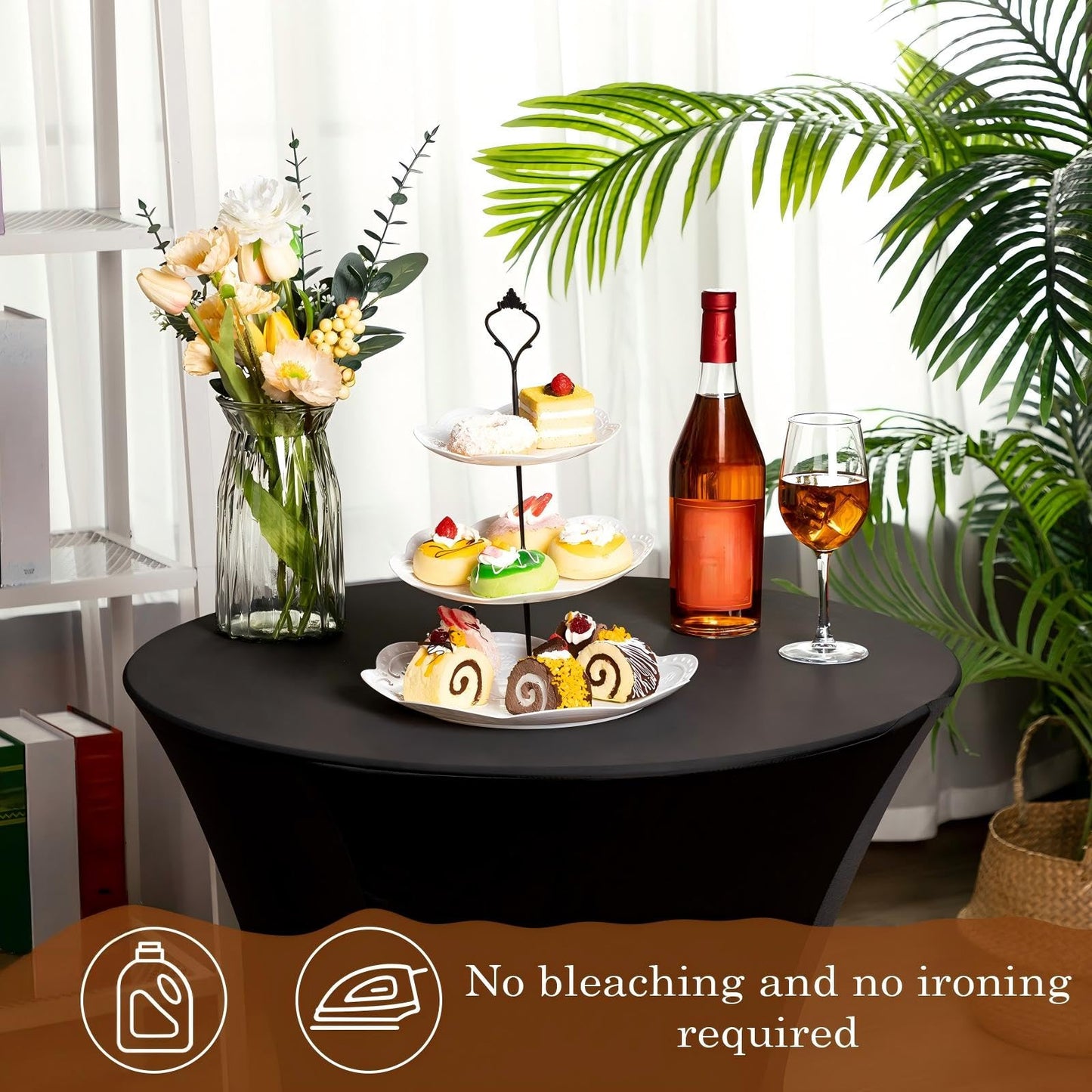 Linyuthia 14 Pack Spandex Cocktail Table Cover Bulk 24 x 43 Inch Round High Table Stretch Bistro Tablecloths for Wedding Bar Banquet Graduation Day Party (Black)