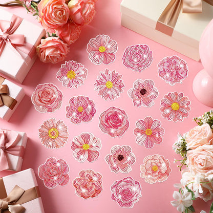 Copkim 30 Pcs Diamond Art Magnets Refrigerator Easy Art Kits Fridge Diamond Painting Magnets Stickers for Adults DIY Home Decors Flower Butterfly(Pink Flower)