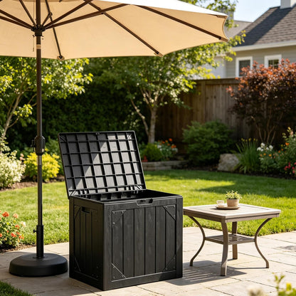 Box,30 Outdoor Storage Gallon Deck Box Outdoor Storage Bench Outside Waterproof Resin Storage Bench, Lockable Patio
