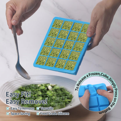 1 Tbsp Silicone Freezer Molds - Perfect for Storing Garlic, Ginger, Pesto, Herbs,Tomato Paste, Lemon Juice,Vegetable Purees,Purees and More - Silicone Food Freezer Tray (2 Pack Blue)