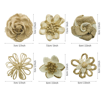Allazone 46 PCS Natural Burlap Flowers Set, 3 Rolls Lace Burlap Ribbon and 40 PCS Handmade Burlap Rose Flowers, Twine Ribbon and Glue Point for DIY Craft Wedding Party Gift Decor