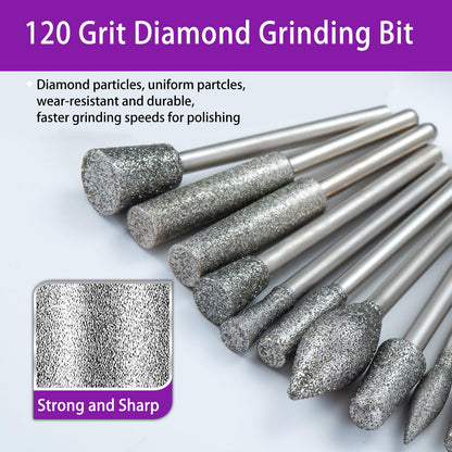Diamond Grinding Bit Compatible with Dremel, 52Pcs Stone Carving Set Diamond Bits 1/8" (3mm) Shank Polishing Kit for Stone Glass Ceramics Carving Polishing Grinding Etching