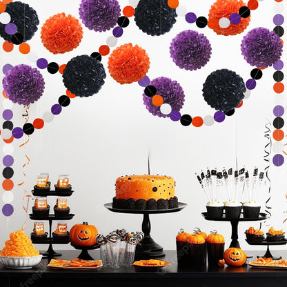 Halloween Decorations Party Black Purple Orange Tissue Paper Pom Poms Polka Dot Garlands for Halloween Baby Shower Classroom 18 pcs