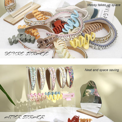 Headband Holder Organizer, Acrylic 2-Tier Clear Headband Display Stand for Girls and Women (13.4in Height)