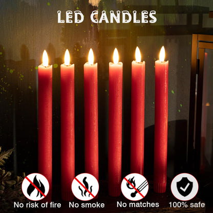 AFINETH Red Flameless Taper Candles with Rmote, 9.6" Real Wax Battery Operated Candles with 3D Wick, 3 Pack Christmas Led Candlesticks for Table, Home, Wedding, Party, Xmas Decor