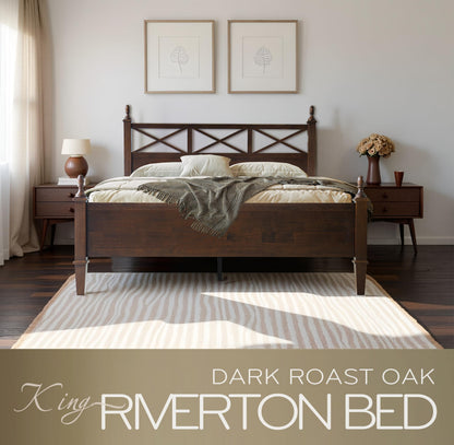 King Size Solid Wood Platform Bed Frame with Headboard & Footboard, 12 Durable Slatted Base with Metal Legs, Easy Assembly, Slip-Free & Anti-Noise, No Box Spring Needed, Dark Roast Oak Finish RIK-32