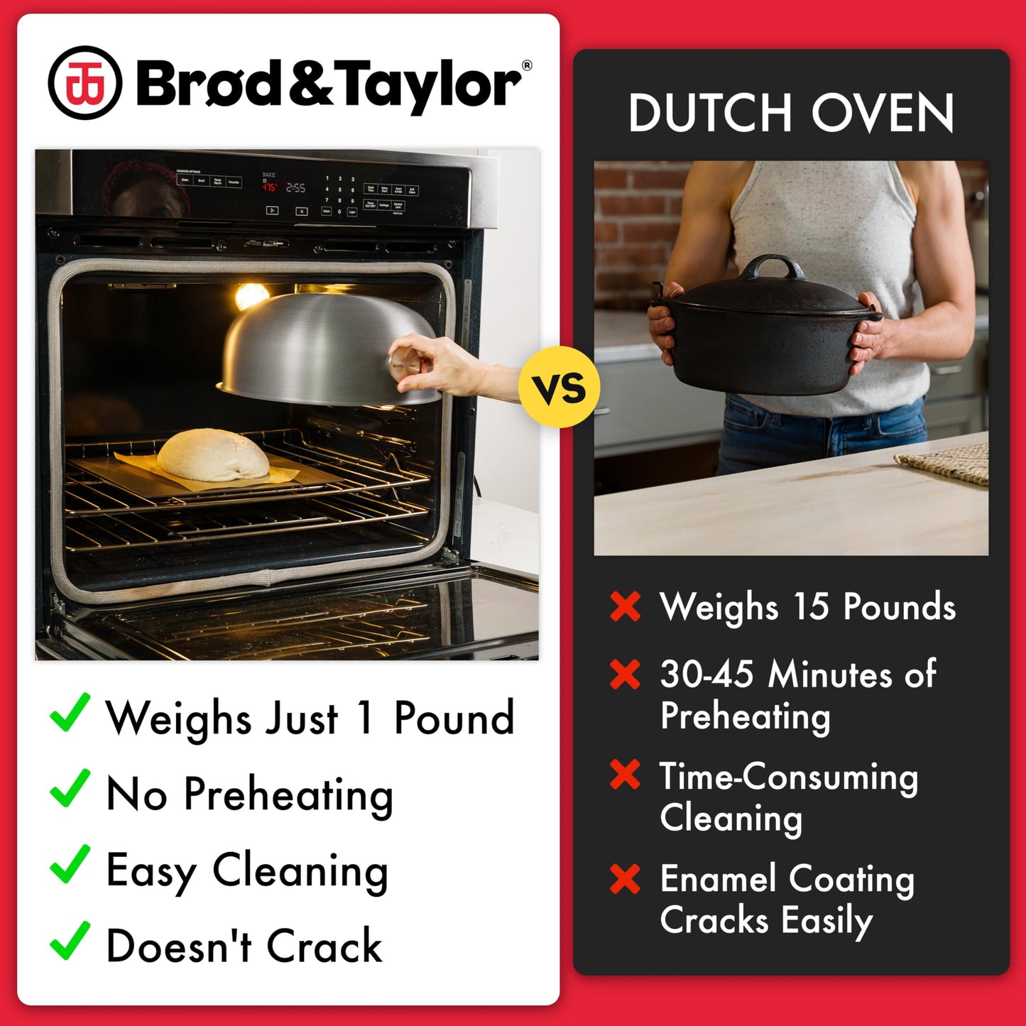 Brod & Taylor Ultralight Baking Shell for Sourdough Bread (Boule) – No Preheating Needed for Crispy Crust and Even Baking
