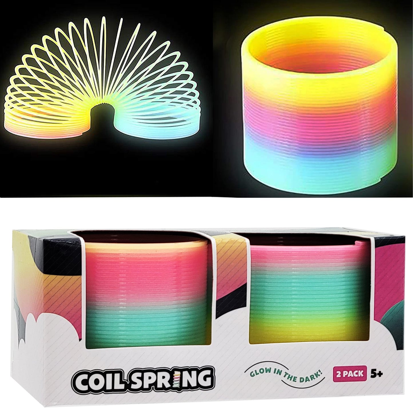 The Dreidel Company Plastic Coil Spring, Glow-In-The-Dark Magic Rainbow Slingy, Party Favor, Birthday Bag Filler, Stocking Stuffers, 3" (80MM) (2-Pack)