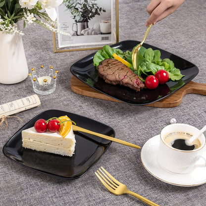 PULOTE 100 PCS Black Square Plastic Plates Disposable - Include 50 Each (10" Dinner & 7.25" Dessert) Plates - Ideal for Party & Graduation