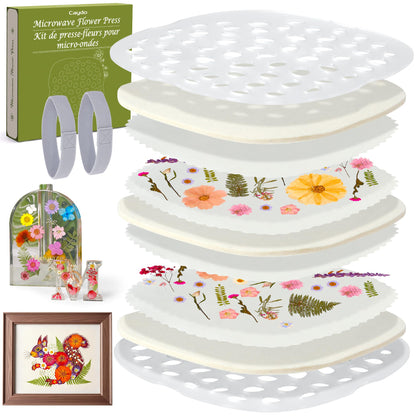 Caydo Microwave Flower Press Kit for Pressed Flower Art, 9" 2 Layers Portable Quick & Easy Flower Pressing Kit with Resusable & Washable Cloth, Color Retention Flowers Preservation for Craft Projects