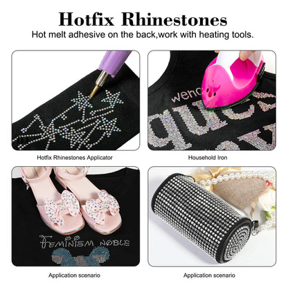 BEADSLAND Hotfix Rhinestones, 6080PCS Clear Rhinestones for Clothes Crafts Mixed 6 Sizes with Wax Pencil and Tweezers Kit, SS6-SS30, Crystal