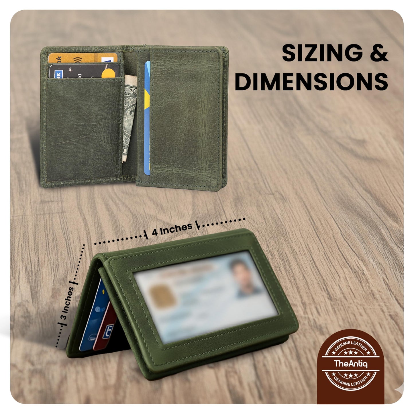 TheAntiq Premium Leather Card Wallet, RFID Blocking Expandable Business Card Case, Bifold Card Holder for Men and Women, Men's Purse, Wallet for Men (Business Card Wallet, Green)