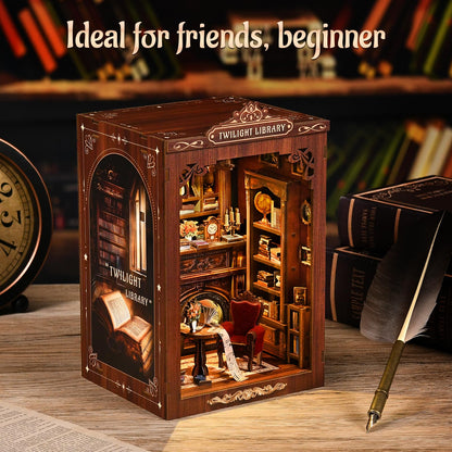 KERNOWO Book Nook Kit, DIY 3D Wooden Puzzles for Adults, Teens and Beginners, Miniature Tiny House Kit for Bookshelf Decor, Bookish Gift for Family, Friends, Book Lovers (Library)