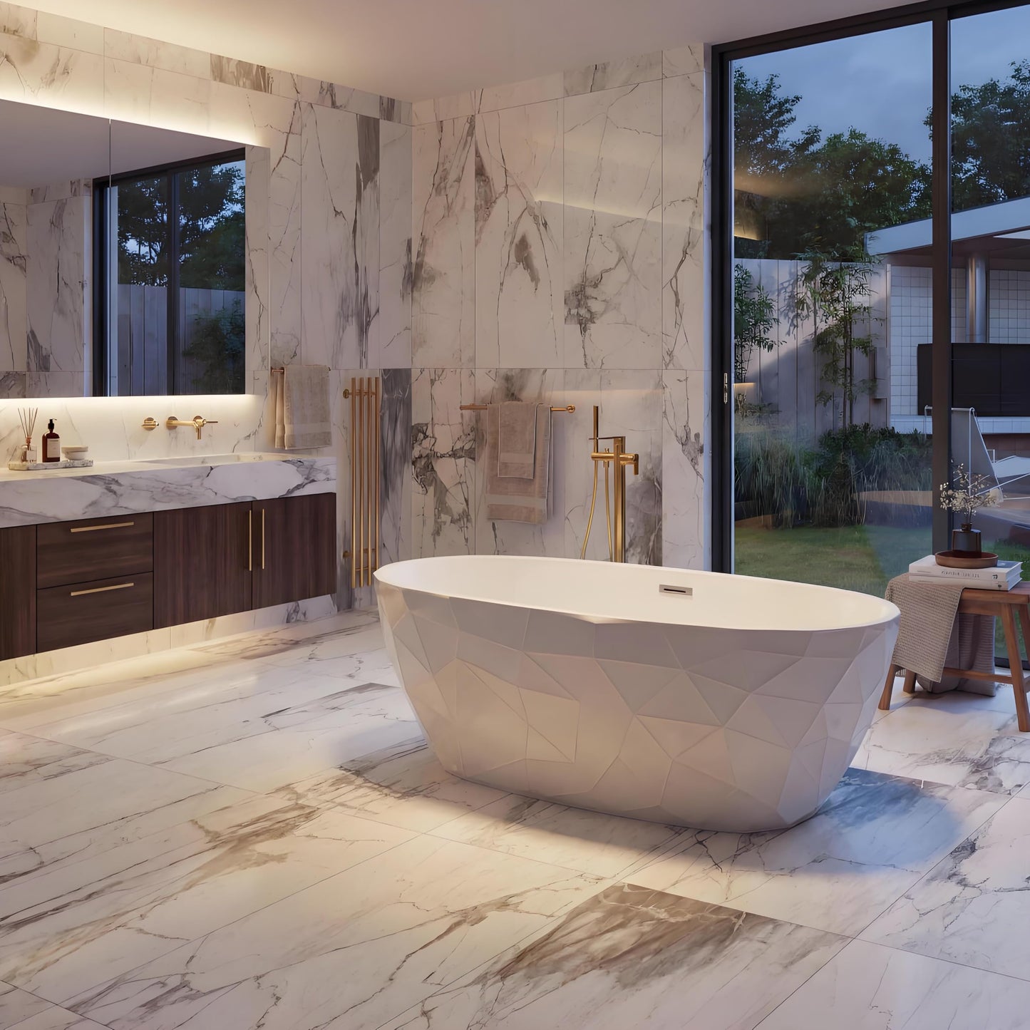 GarveeHome 67 Inch Acrylic Freestanding Bathtub with Diamond-Look Glossy Finish – Modern Deep Soak All White Luxury Tub Featuring Chrome Pop-Up & Overflow Drain for Bathrooms