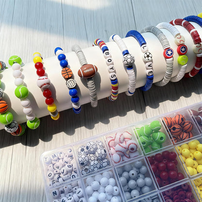 1769Pcs Acrylic Sports Ball Beads Kit for DIY Bracelet, Necklace & Jewelry Making, Letter Beads Volleyball Baseball Basketball Football Soccer Charms, Birthday Party Supplies Handmade Gifts