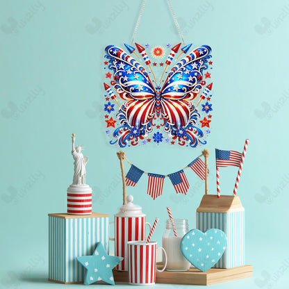 Yunzlly DIY Hanging Diamond Art Pendant Kit 4th of July, Special Crystal Double Sided Diamonds Painting Ornament Kit for Adults, Acrylic Gem Painting Board for Window&Door&Wall (Butterfly)