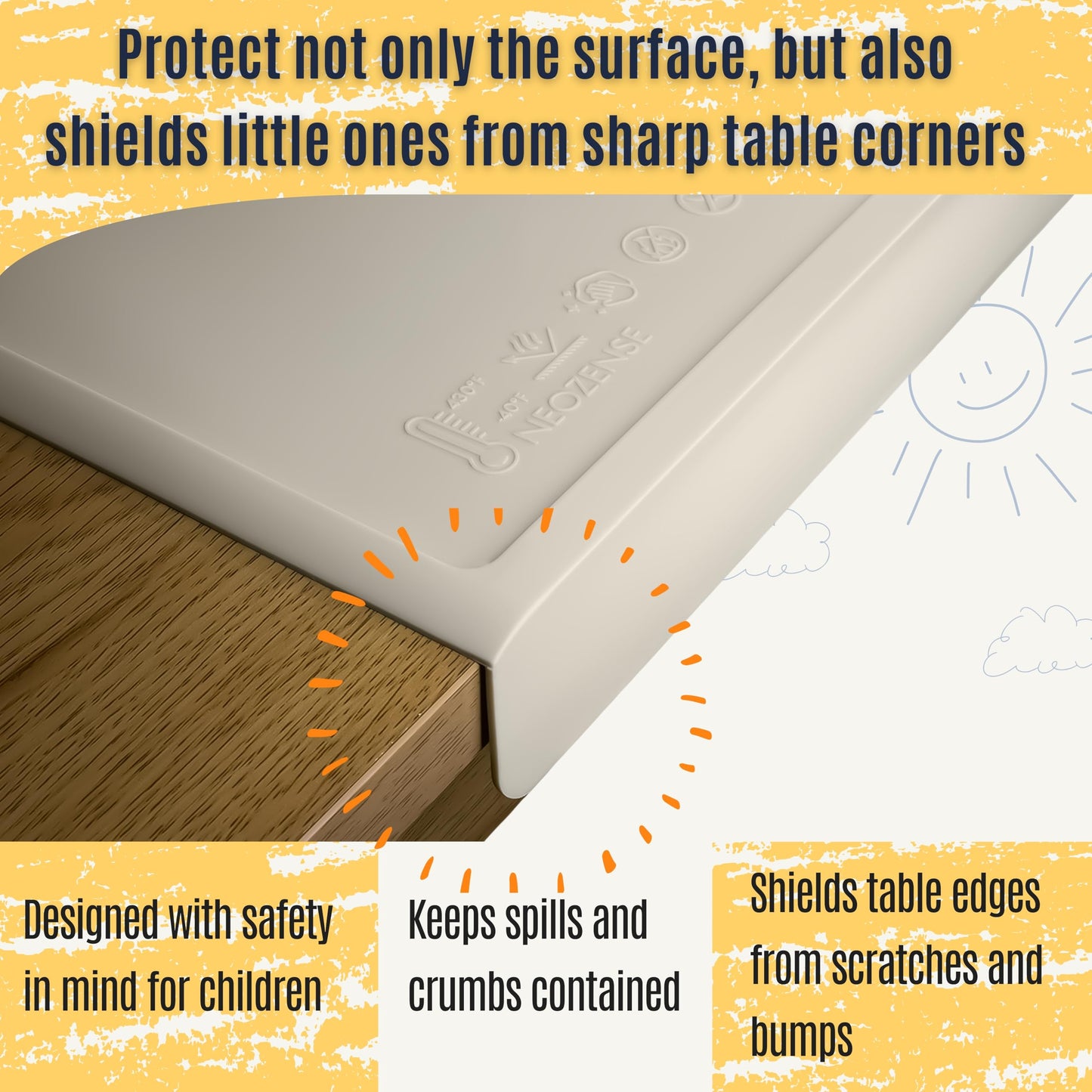 Silicone Craft Mat for Painting, PlayDoh and Art Projects with Angle-Protective Safety Edge – Toddlers & Kids Placemat – Non-Slip & BPA-Free Food Mat – 1.5mm Thick, 24"x16", Vanilla Cream
