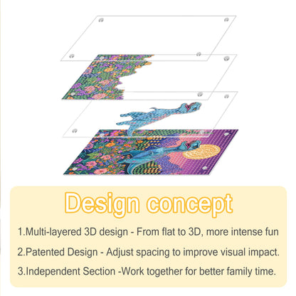 Ginfonr DIY Acrylayers Diamond Art Painting Kit for Adults, Dinosaurs 4-Layer Acrylic Magnetic Diamond Painting Stand Up Tabletop Decor with Dynamic Depth Effect, Home/Office Craft Gift 4x6 inch