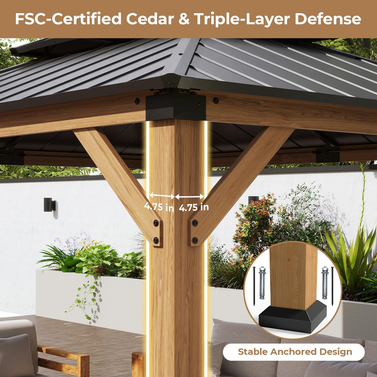 Jocoevol 10' X 12' Wood Gazebo Hardtop Outdoor Permanent Pavilion with Double Galvanized Steel Roof Snow Support, Wind Resistance for Backyard Garden, Lawns, Patio