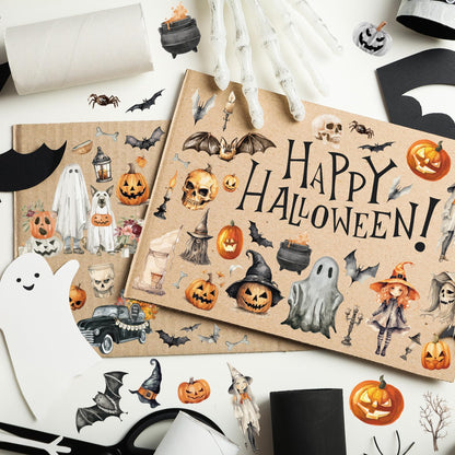 JarThenaAMCS 39.2 Ft Halloween PET Washi Tape 4 Rolls Pumpkin Ghost Witch Bats Transparent Adhesive Masking Tape for Cut & Use as Halloween Stickers Scrapbook Journal DIY Crafts Wrapping