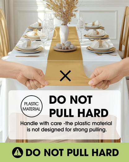 Pureegg Gold Plastic Table Runners - Water Resistant & Disposable | 10 Pack, 14'' x 108'' for Weddings & Parties