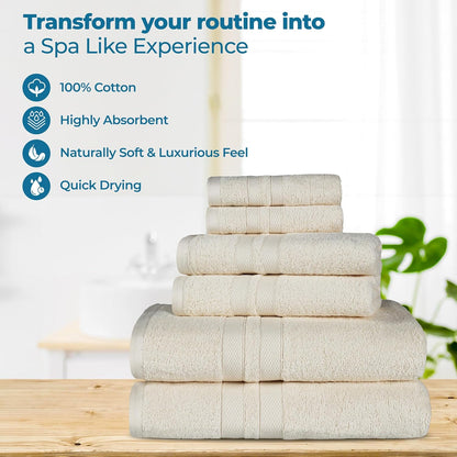 6-Piece Set, 2 2 2 Superior Ultra-Soft Cotton Towel Includes Bath Towels, Hand Towels, and Washcloths for Bathroom