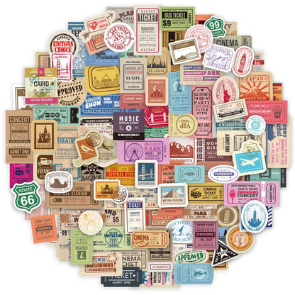 Prstincol 300 Pcs Vintage Travel Stickers Ticket Stickers for Journaling,Luggage Sticker Stub Vintage Sticker for Junk Journal Crafts Laptop Water Bottle Album Scrapbook
