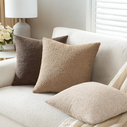 Pack 2 Cozy 22 22 Inch ANRODUO of Textured Boucle Throw Pillow Covers Soft Beige Euro Decorative Accent Solid Pillow