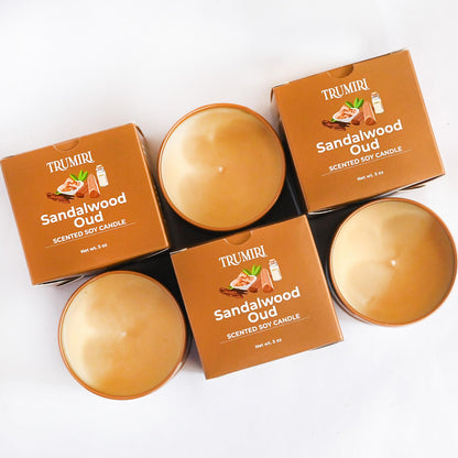 Sandalwood Oud - Scented Candles for Men - Pack of 3 x 5oz Natural Soy Clean Organic Non Toxic - Masculine Scent Gifts - Candel for Home Bedroom Bathroom Apartment Room Décor - New House Essentials