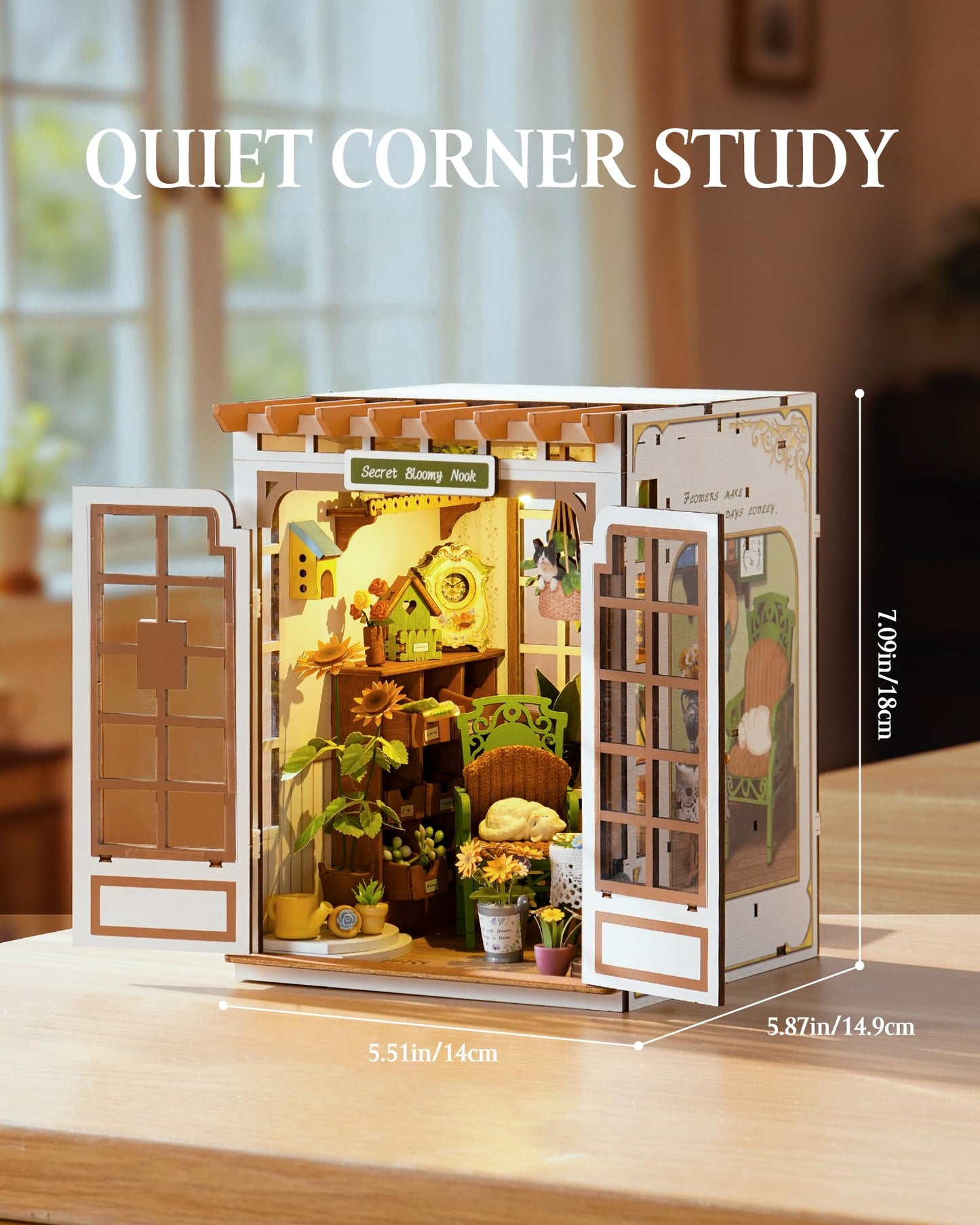 Rolife DIY Book Nook Kit Secret Bloomy Nook, Secret Garden Floral Theme 3D Wooden Puzzle, Plant & Flower Decor for Bookshelf, Creative Gift for Plant Lovers