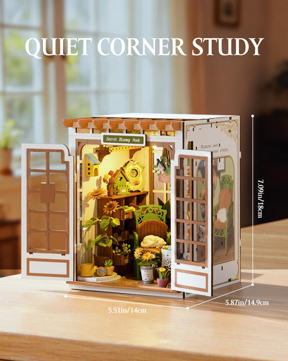 Rolife DIY Book Nook Kit Secret Bloomy Nook, Secret Garden Floral Theme 3D Wooden Puzzle, Plant & Flower Decor for Bookshelf, Creative Gift for Plant Lovers
